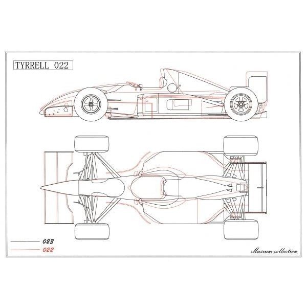 画像1: 1/20ティレル022片山右京原寸2面図入りデカール (1)